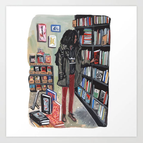 NYC Bookstore Browsing Art Print 8" x 8"